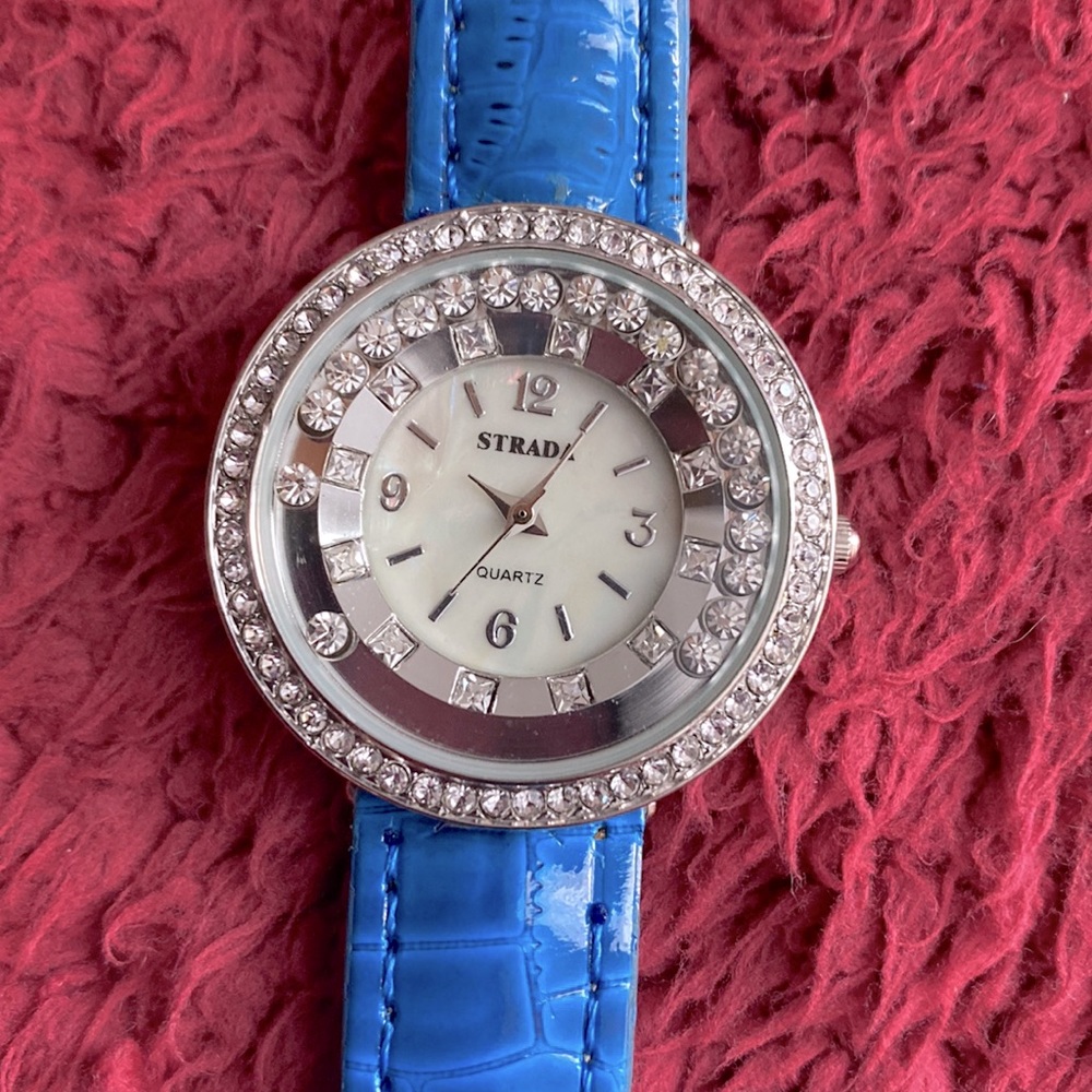 BOGO 2 x $10 NWOT “Strada” Light Blue Watch with Rhinestones